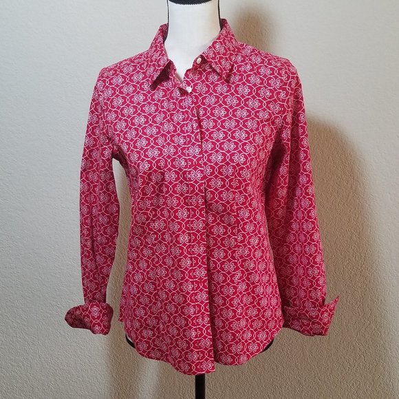 Talbots Tops - Talbots Button Down Shirt Red White Floral Long SLeeve Top Wrinkle Resistant 4